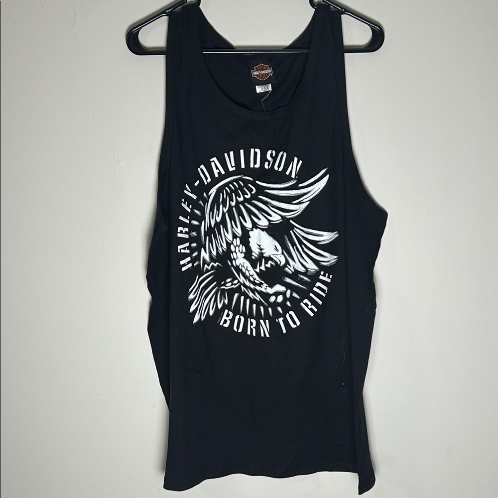 Harley-Davidson Black Sleeveless Top with White Eagle Design